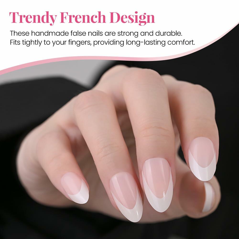 Stbisen Pink French Tip Press On Nails Almond Short Glossy Gel 30Pcs Deal US