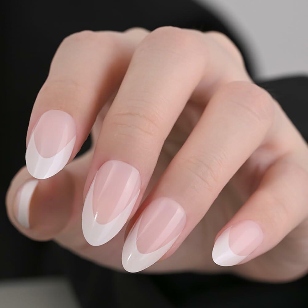 Stbisen Pink French Tip Press On Nails Almond Short Glossy Gel 30Pcs Deal US