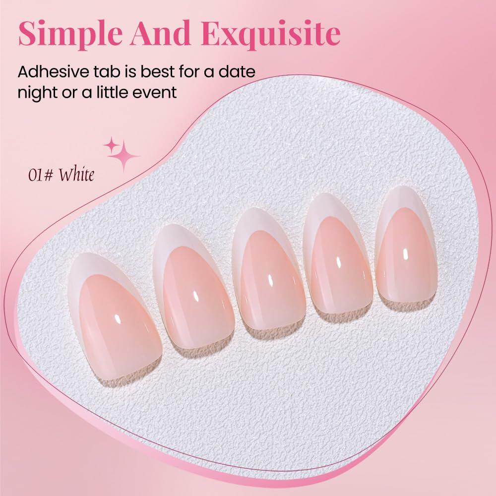 Stbisen Pink French Tip Press On Nails Almond Short Glossy Gel 30Pcs Deal US