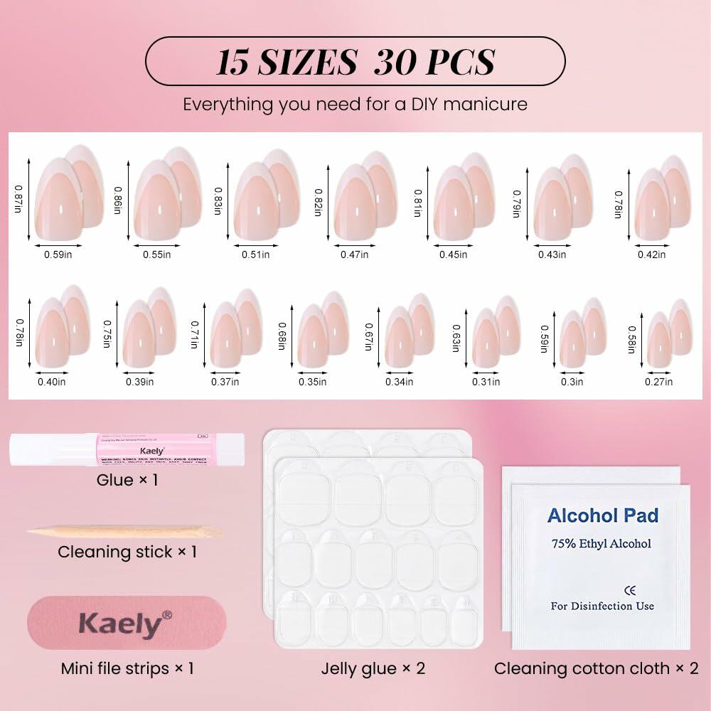 Stbisen Pink French Tip Press On Nails Almond Short Glossy Gel 30Pcs Deal US
