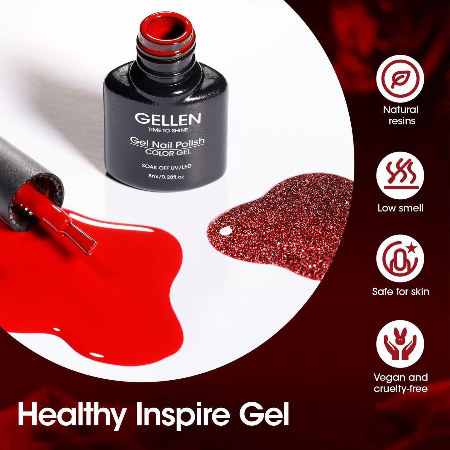 GELLEN Gel Nail Polish Set 6 Colors Burgundy Red Glitter Crimson Celebration Deal US