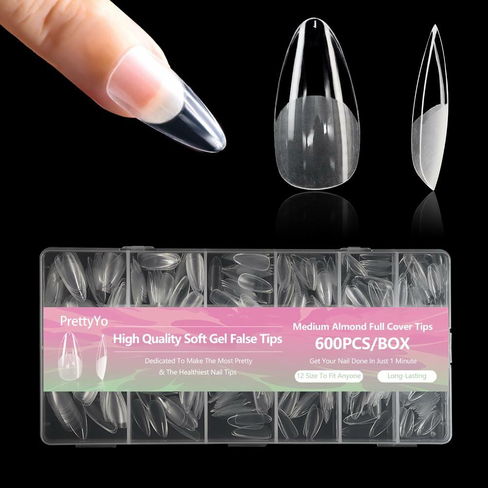 PrettyYo Short Almond Gel Nail Tips 240Pcs Clear 12 Sizes Full Cover Deal US