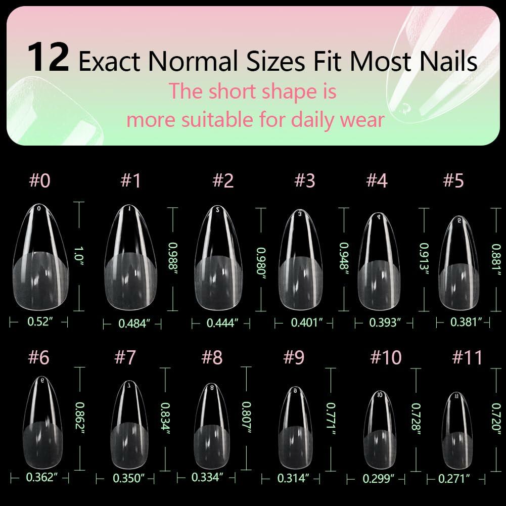 PrettyYo Short Almond Gel Nail Tips 240Pcs Clear 12 Sizes Full Cover Deal US