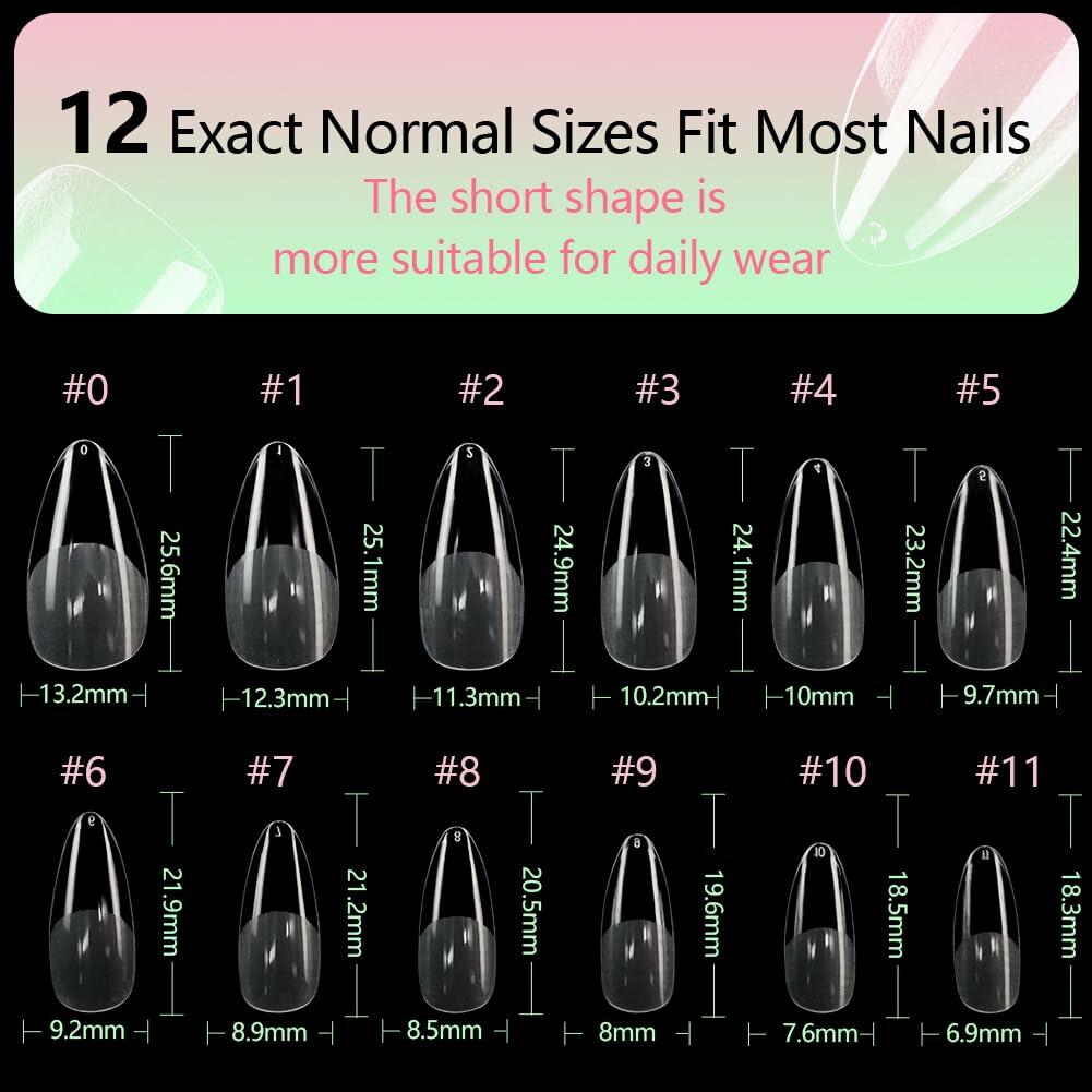 PrettyYo Short Almond Gel Nail Tips 240Pcs Clear 12 Sizes Full Cover Deal US