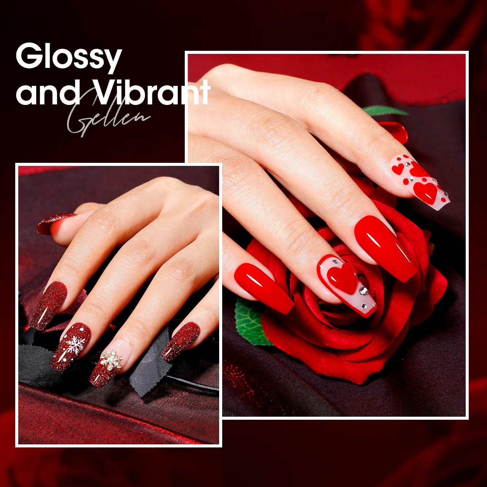 GELLEN Gel Nail Polish Set 6 Colors Burgundy Red Glitter Crimson Celebration Deal US