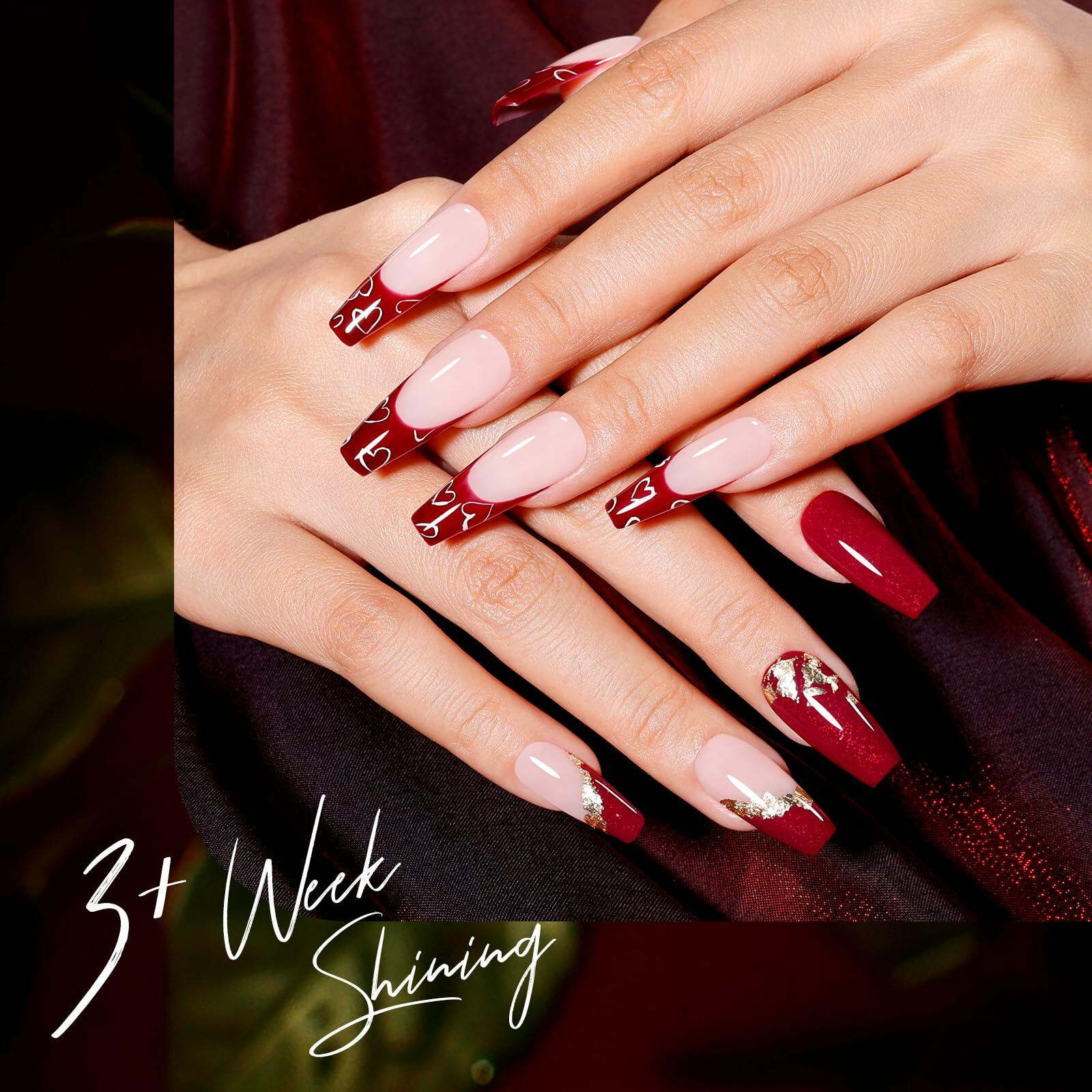 GELLEN Gel Nail Polish Set 6 Colors Burgundy Red Glitter Crimson Celebration Deal US
