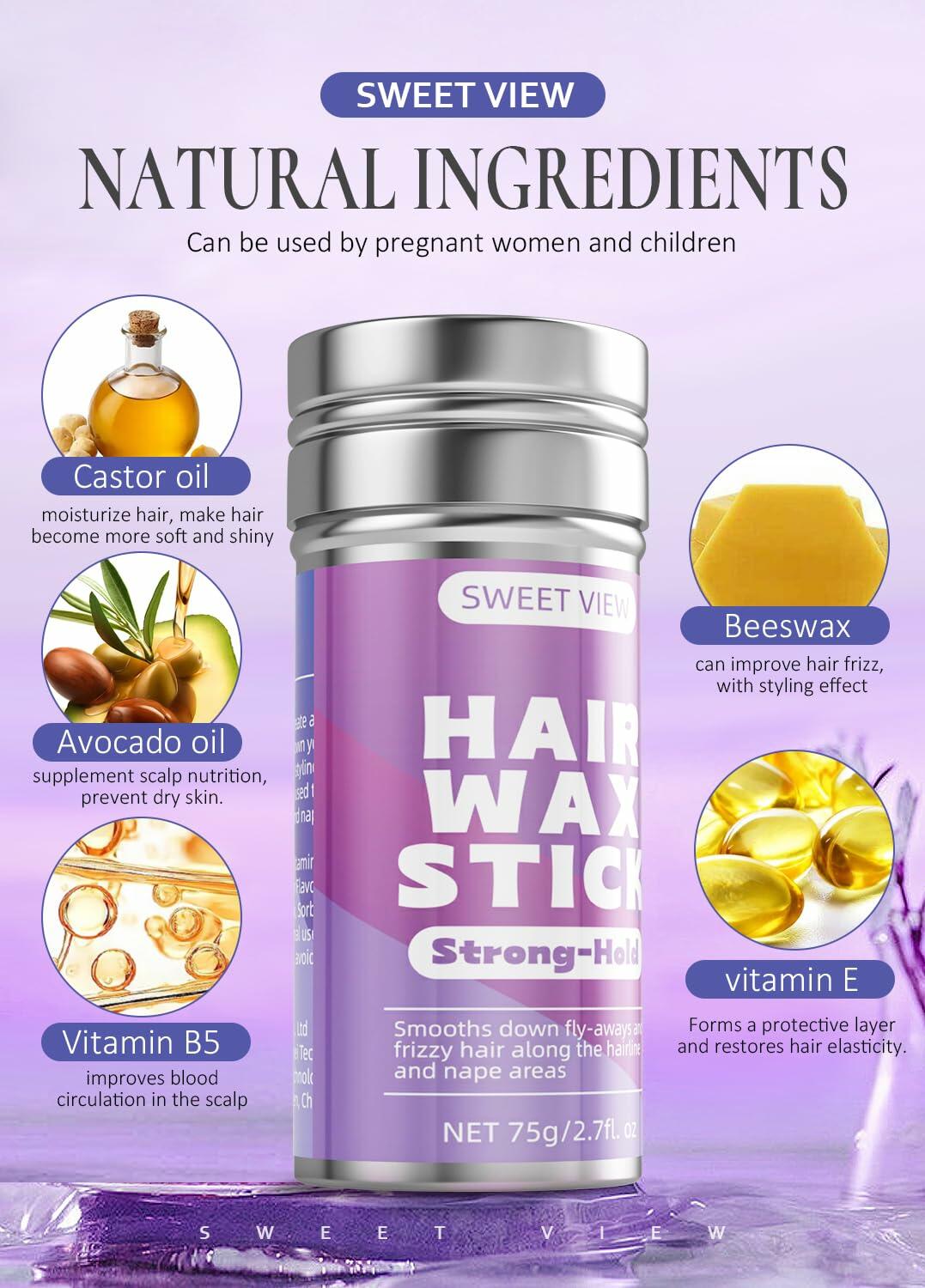SWEET VIEW Hair Wax Stick & Brush Lavender Scent Hair Tamer Pomade Kids Deal US