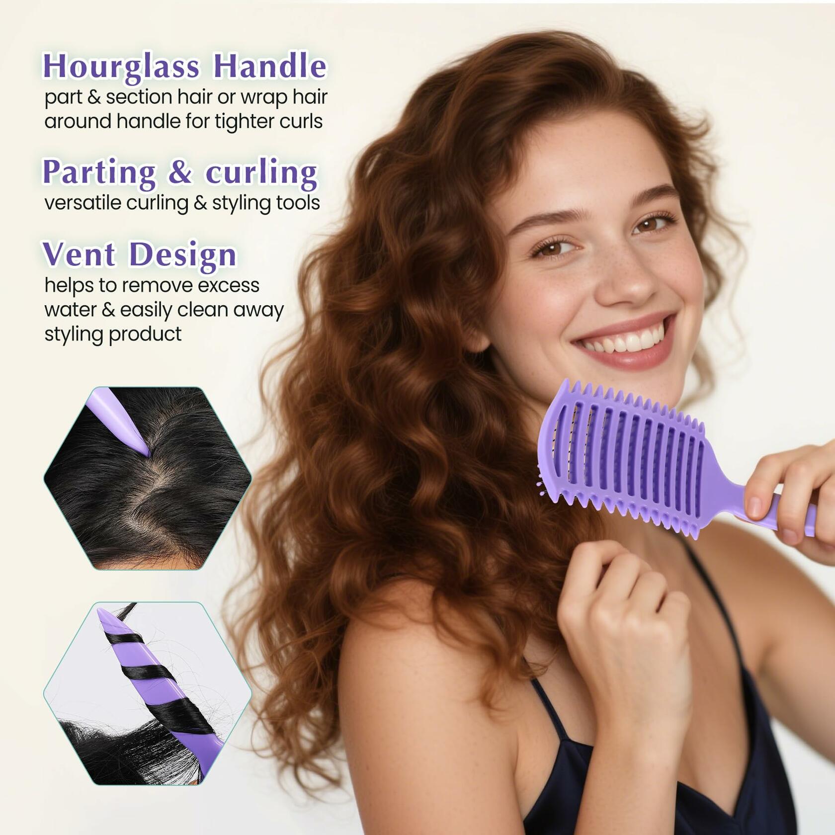 manrator Curl Defining Brush Purple Vented Detangling Frizz Control Hair Deal US