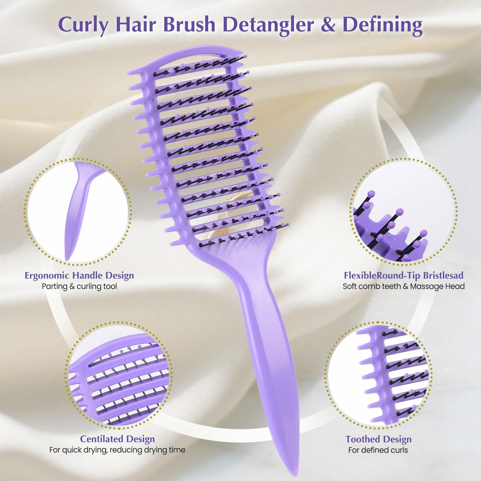 manrator Curl Defining Brush Purple Vented Detangling Frizz Control Hair Deal US