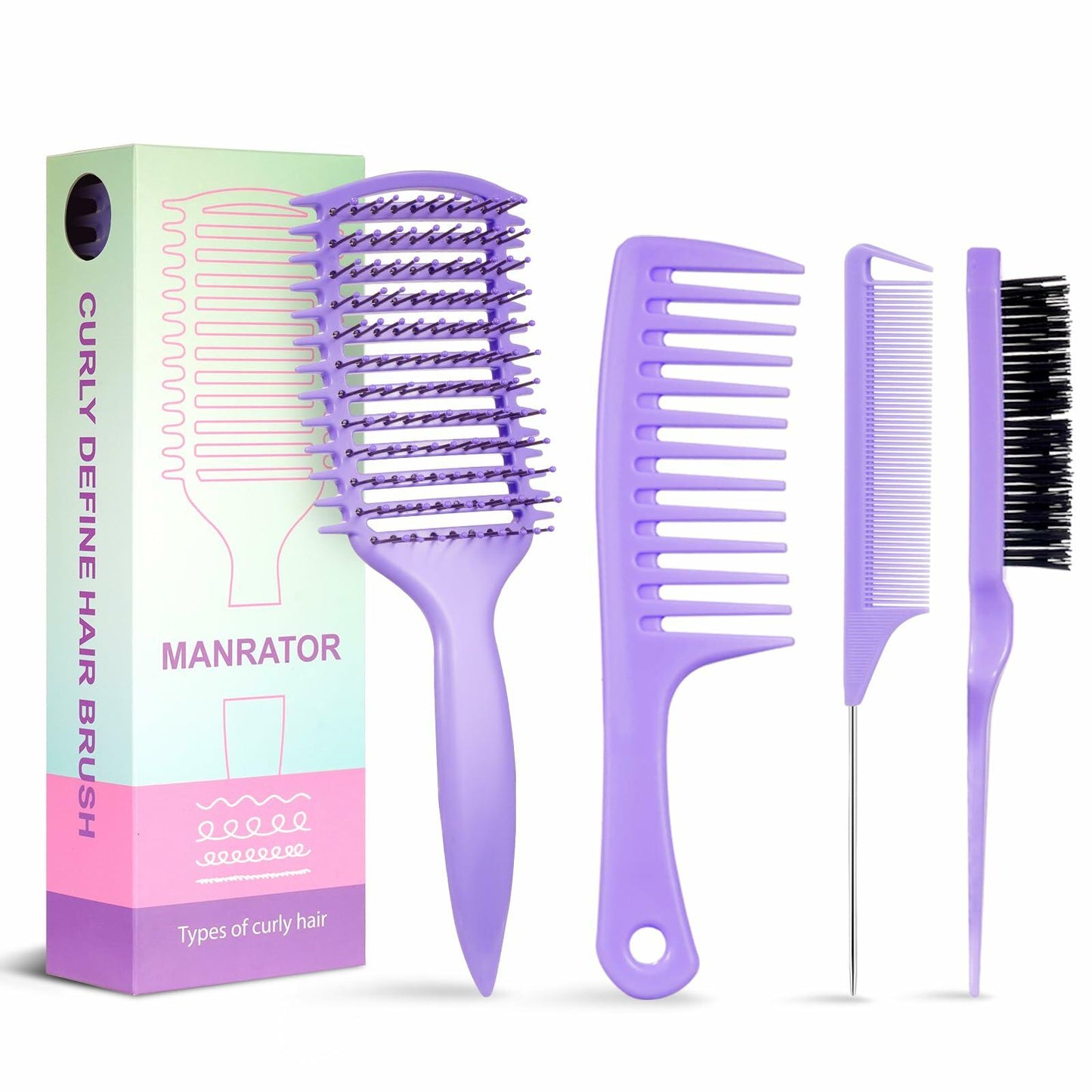 manrator Curl Defining Brush Purple Vented Detangling Frizz Control Hair Deal US