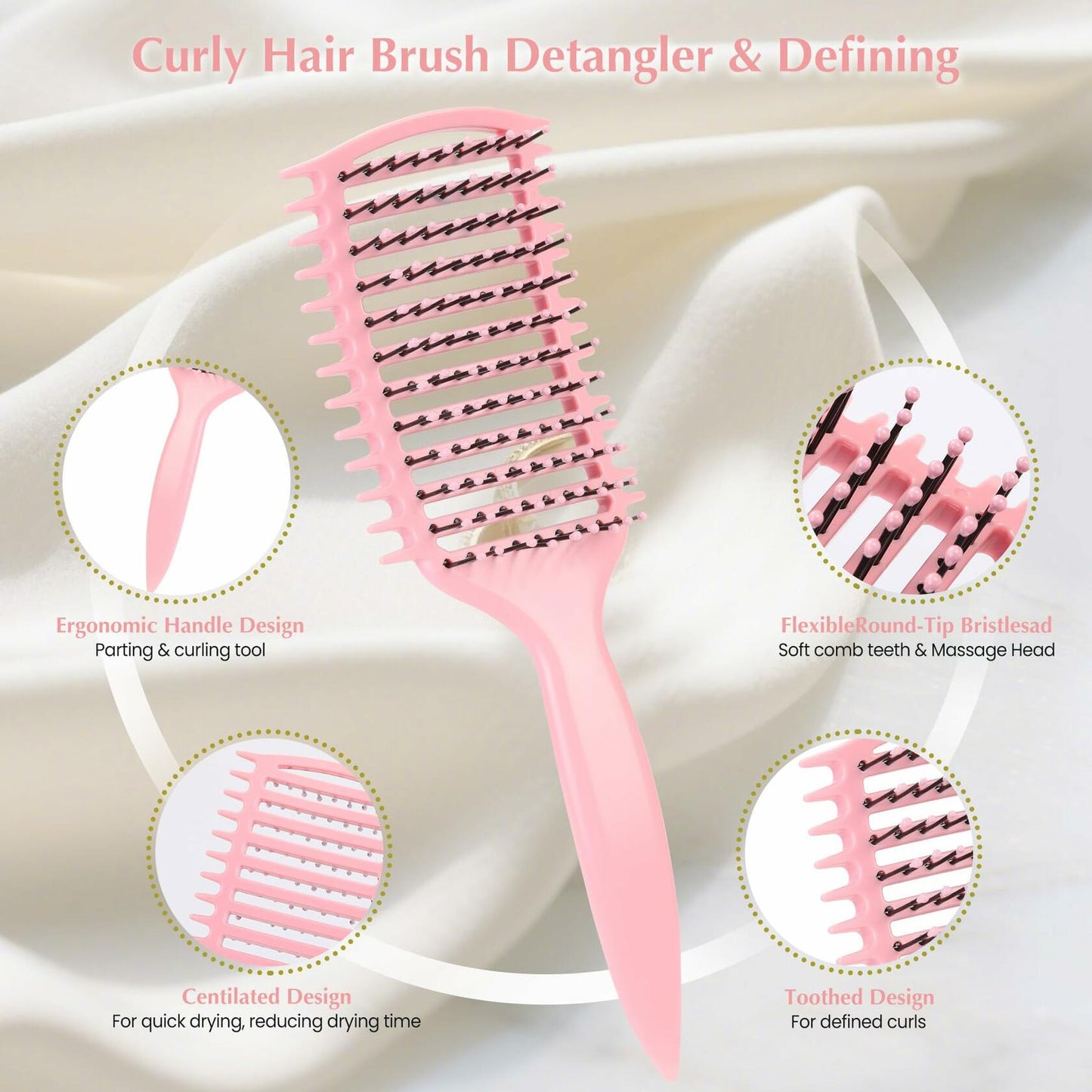 manrator Curl Defining Brush Vented Detangling Frizz Control Pink Deal US