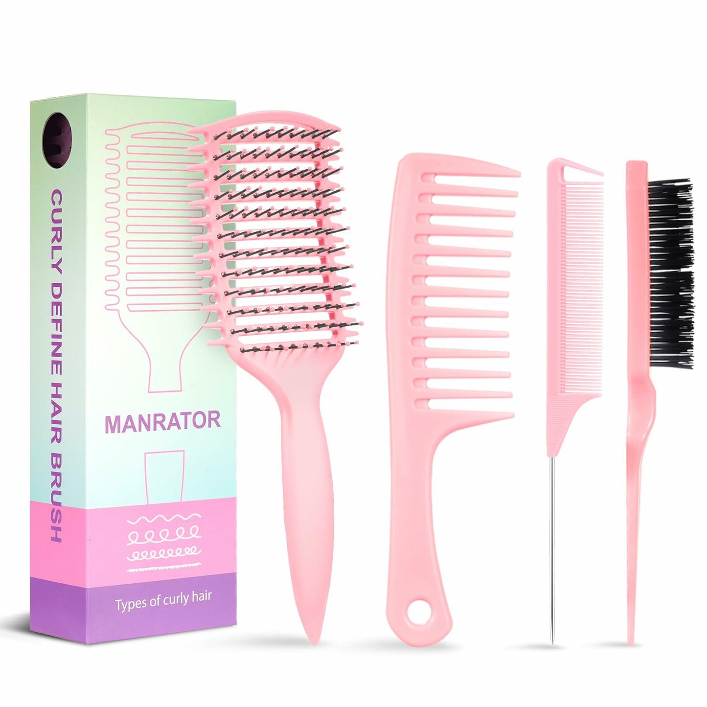 manrator Curl Defining Brush Vented Detangling Frizz Control Pink Deal US