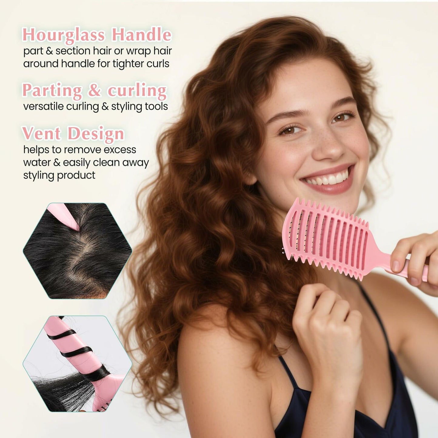 manrator Curl Defining Brush Vented Detangling Frizz Control Pink Deal US