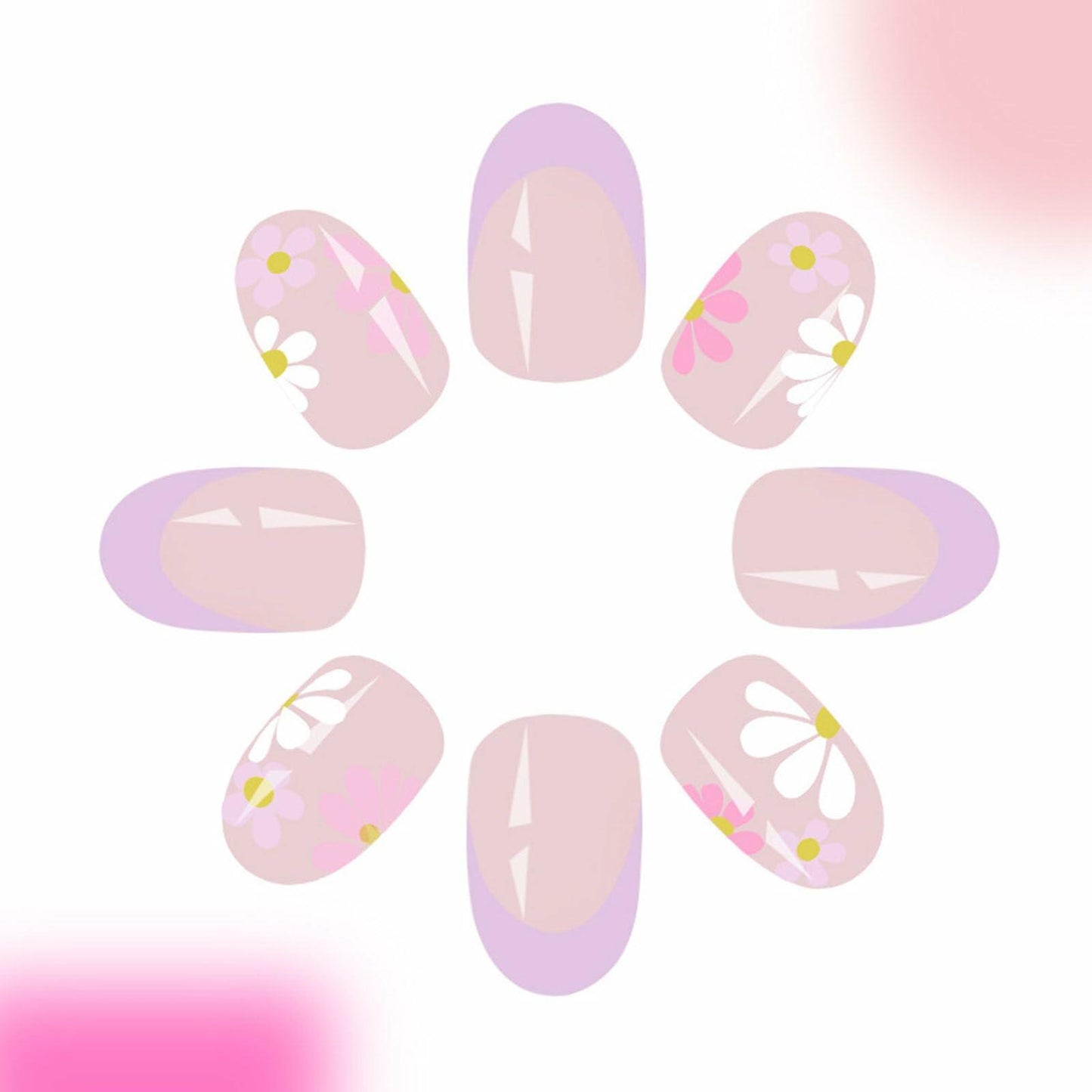 YOJIATOP Summer Press On Nails Short Oval Flower Design Purple Nude 24Pcs Deal US