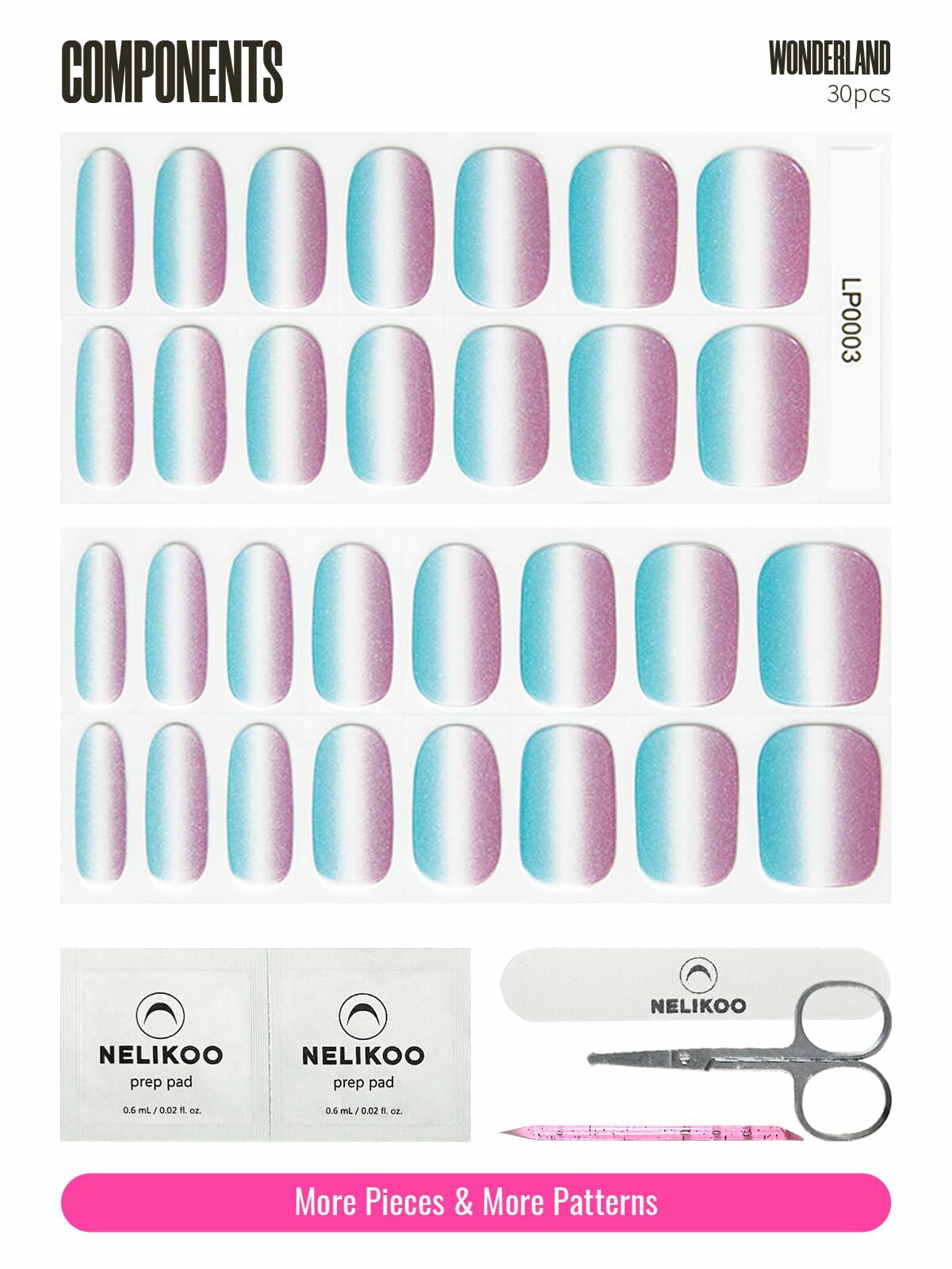 Nelikoo Semi Cured Gel Nail Strips 30 pcs Wonderland 2 Weeks Lasting Deal US