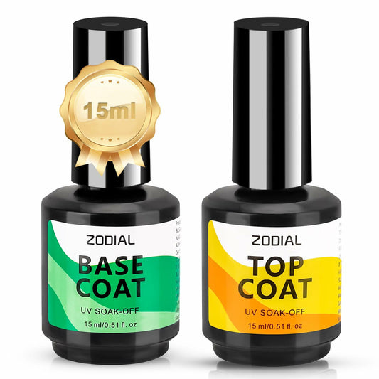 ZODIAL Gel Base & Top Coat Set 0.51oz No Wipe High Glossy Finish 2Pcs Deal US