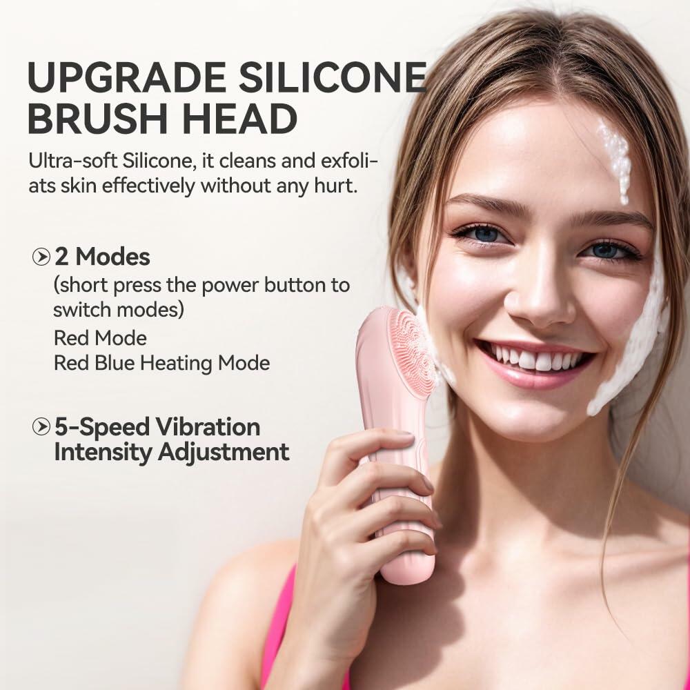 ZEXIYP Silicone Face Scrubber Electric Waterproof Brush 5 Strength Pink Deal US