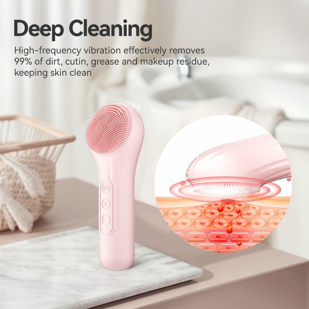 ZEXIYP Silicone Face Scrubber Electric Waterproof Brush 5 Strength Pink Deal US