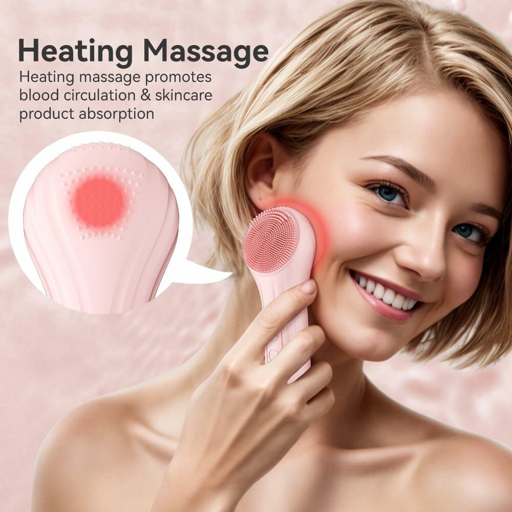 ZEXIYP Silicone Face Scrubber Electric Waterproof Brush 5 Strength Pink Deal US