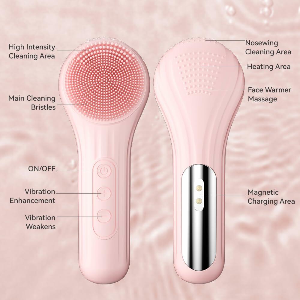 ZEXIYP Silicone Face Scrubber Electric Waterproof Brush 5 Strength Pink Deal US
