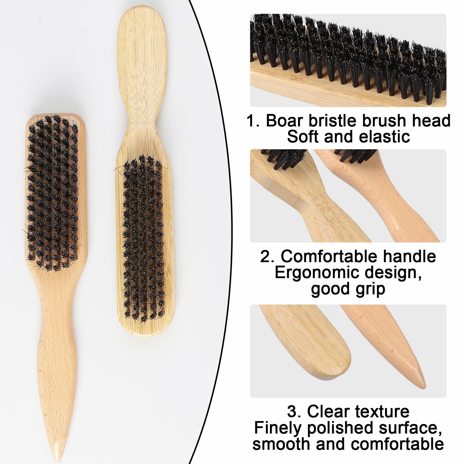 LLMSIX 2Pcs Wooden Handle Boar Bristle Hair Brush Soft Smoothing Brown Deal US