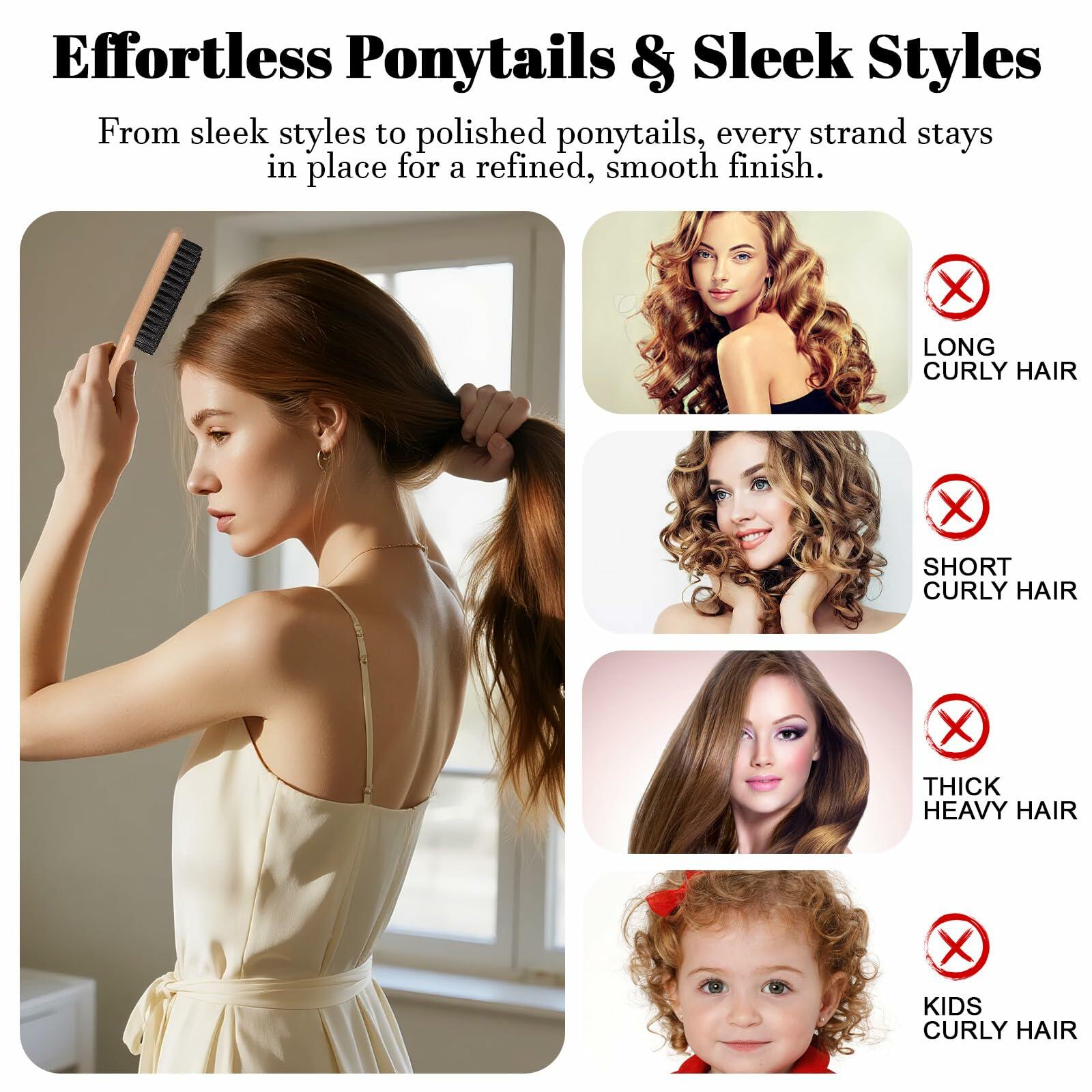 LLMSIX 2Pcs Wooden Handle Boar Bristle Hair Brush Soft Smoothing Brown Deal US