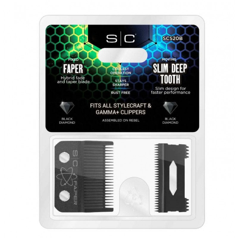 STYLECRAFT FAPER BLADE W/ SLIM DEEP TOOTH BLACK DIAMOND CUTTER (#SC520B) N.O.S. Barber Supply
