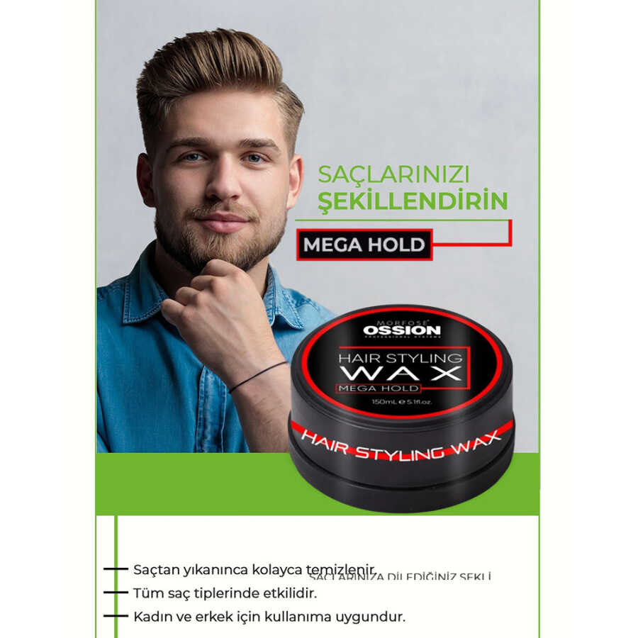 Ossion Premium Barber Wax Mega Hold High Shine 150ml Beauty Care Bag