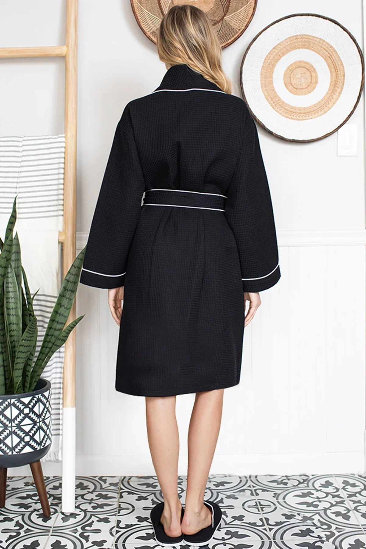 Knee-Length Waffle Robe for Women Lotus Linen