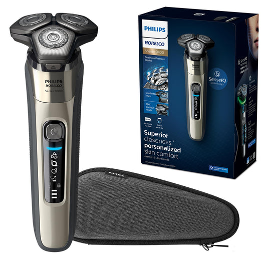 Philips Norelco 9400 Rechargeable Wet/Dry Electric Shaver with SenseIQ and Comfort Glide Ring Technology, Battery Powered, Silver, S9502/83 7DAY'S