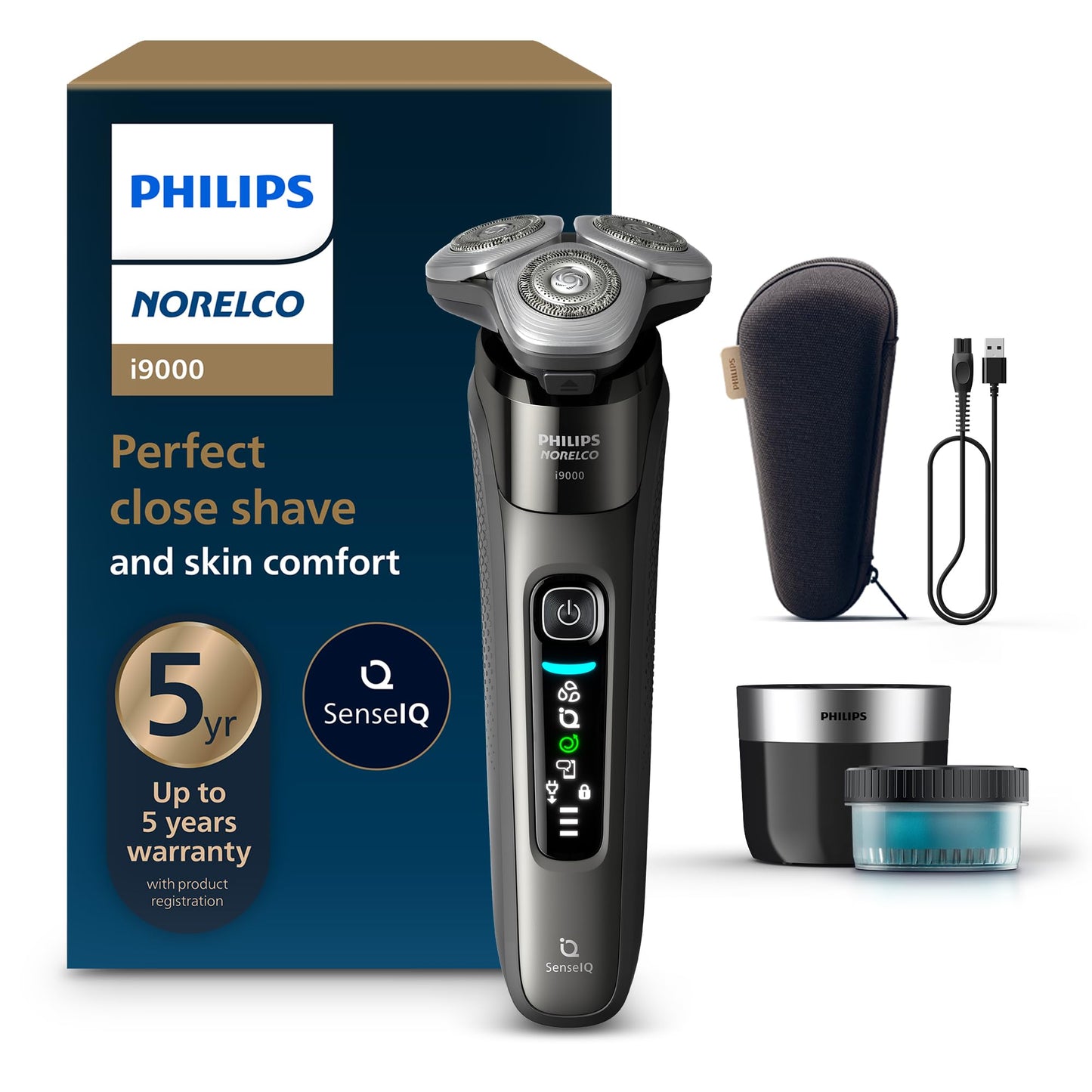 Philips Norelco 9400 Rechargeable Wet/Dry Electric Shaver with SenseIQ and Comfort Glide Ring Technology, Battery Powered, Silver, S9502/83 7DAY'S