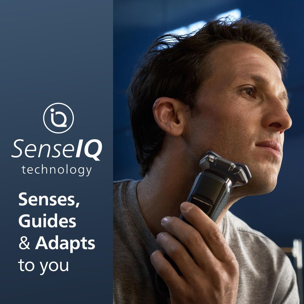 Philips Norelco 9400 Rechargeable Wet/Dry Electric Shaver with SenseIQ and Comfort Glide Ring Technology, Battery Powered, Silver, S9502/83 7DAY'S