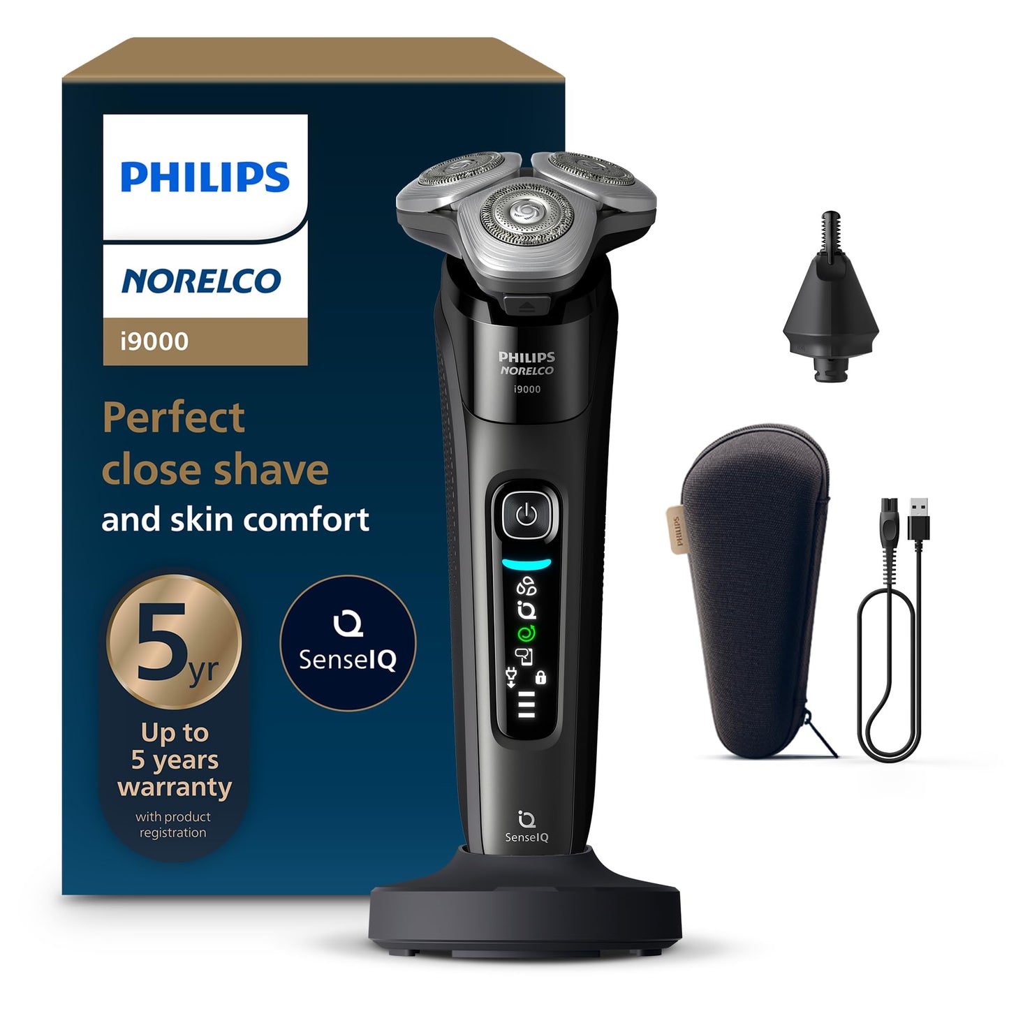 Philips Norelco 9400 Rechargeable Wet/Dry Electric Shaver with SenseIQ and Comfort Glide Ring Technology, Battery Powered, Silver, S9502/83 7DAY'S