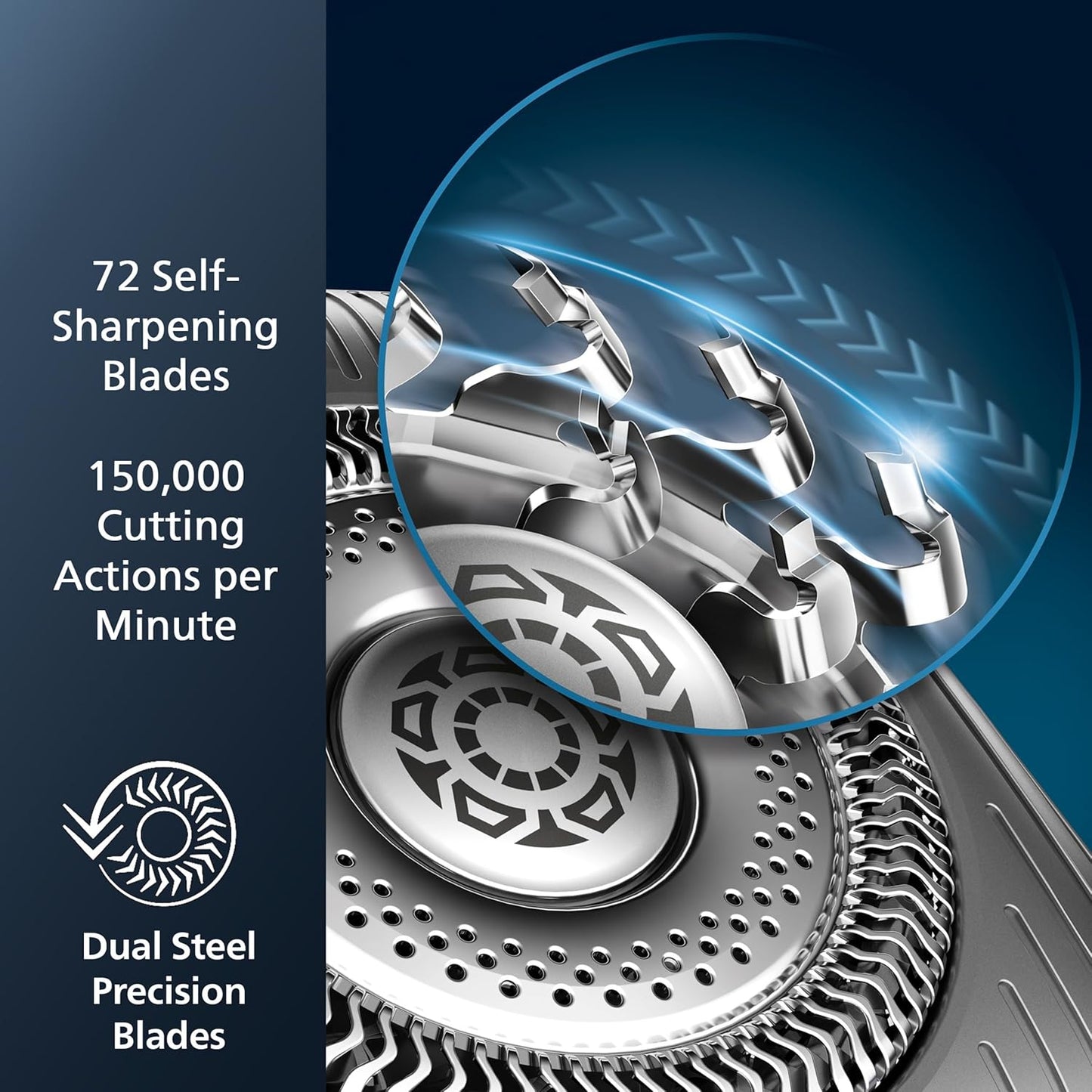 Philips Rechargeable Wet/Dry Electric Shaver Series 9000 with SenseIQ and Comfort Glide Ring Technology, Battery Powered, Silver 7DAY'S