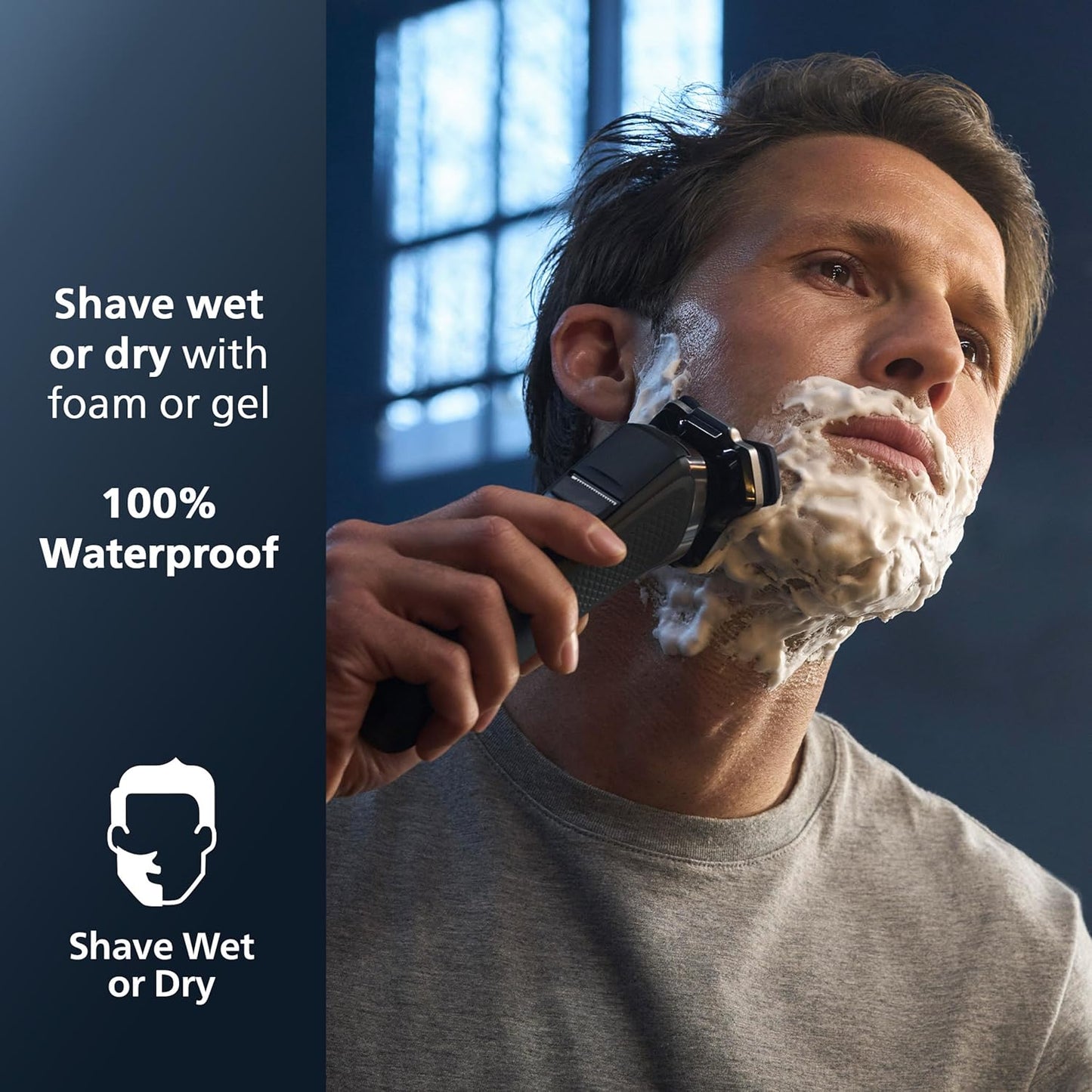Philips Rechargeable Wet/Dry Electric Shaver Series 9000 with SenseIQ and Comfort Glide Ring Technology, Battery Powered, Silver 7DAY'S