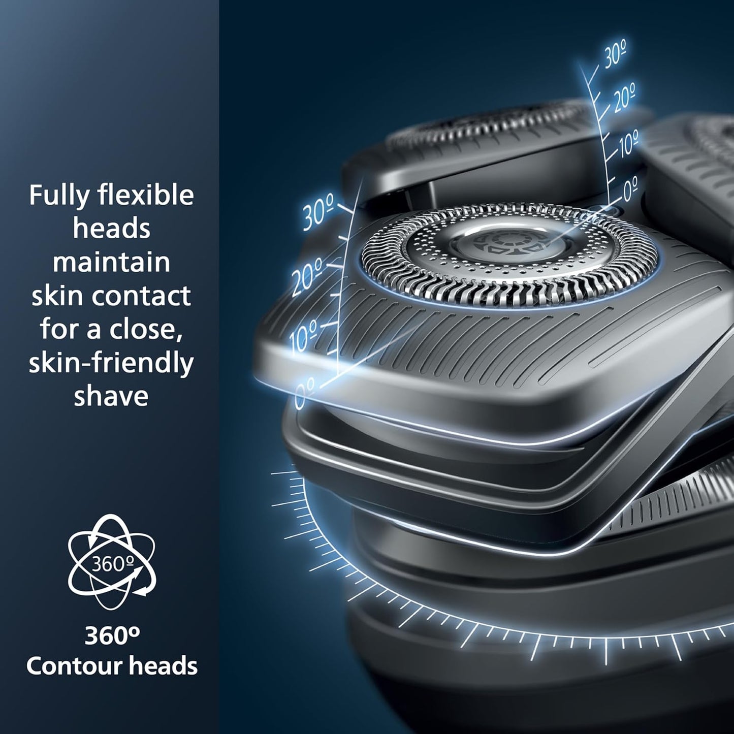 Philips Rechargeable Wet/Dry Electric Shaver Series 9000 with SenseIQ and Comfort Glide Ring Technology, Battery Powered, Silver 7DAY'S