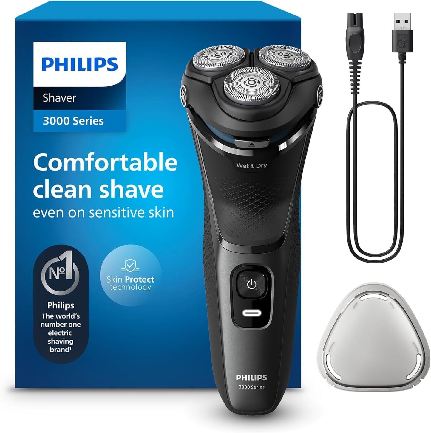 Philips Shaver for Men Series 3000 Rechargeable Wet/Dry Mens Electric Shavers Electric Razor for Men- Modern Steel Metallic 7DAY'S