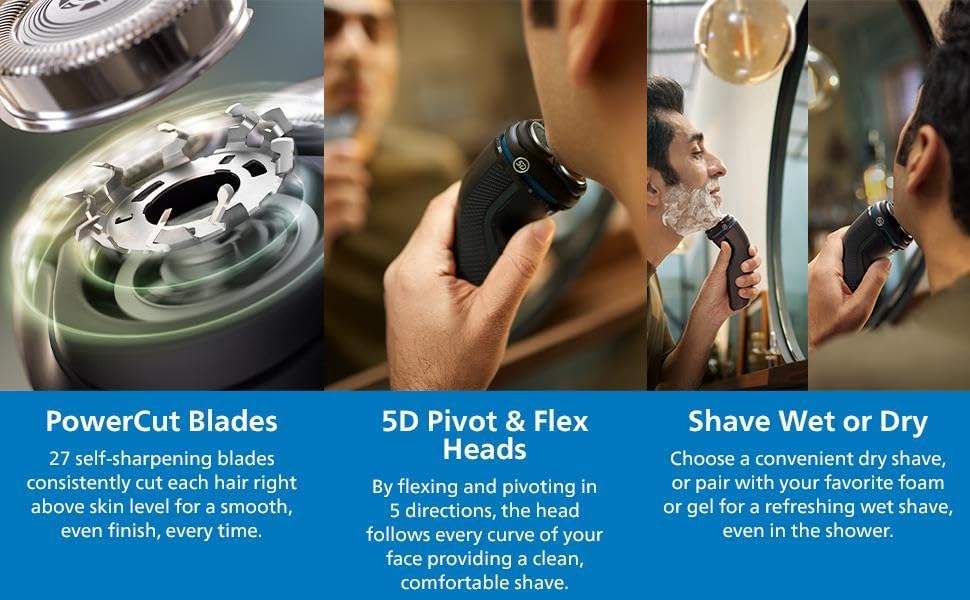 Philips Shaver for Men Series 3000 Rechargeable Wet/Dry Mens Electric Shavers Electric Razor for Men- Modern Steel Metallic 7DAY'S