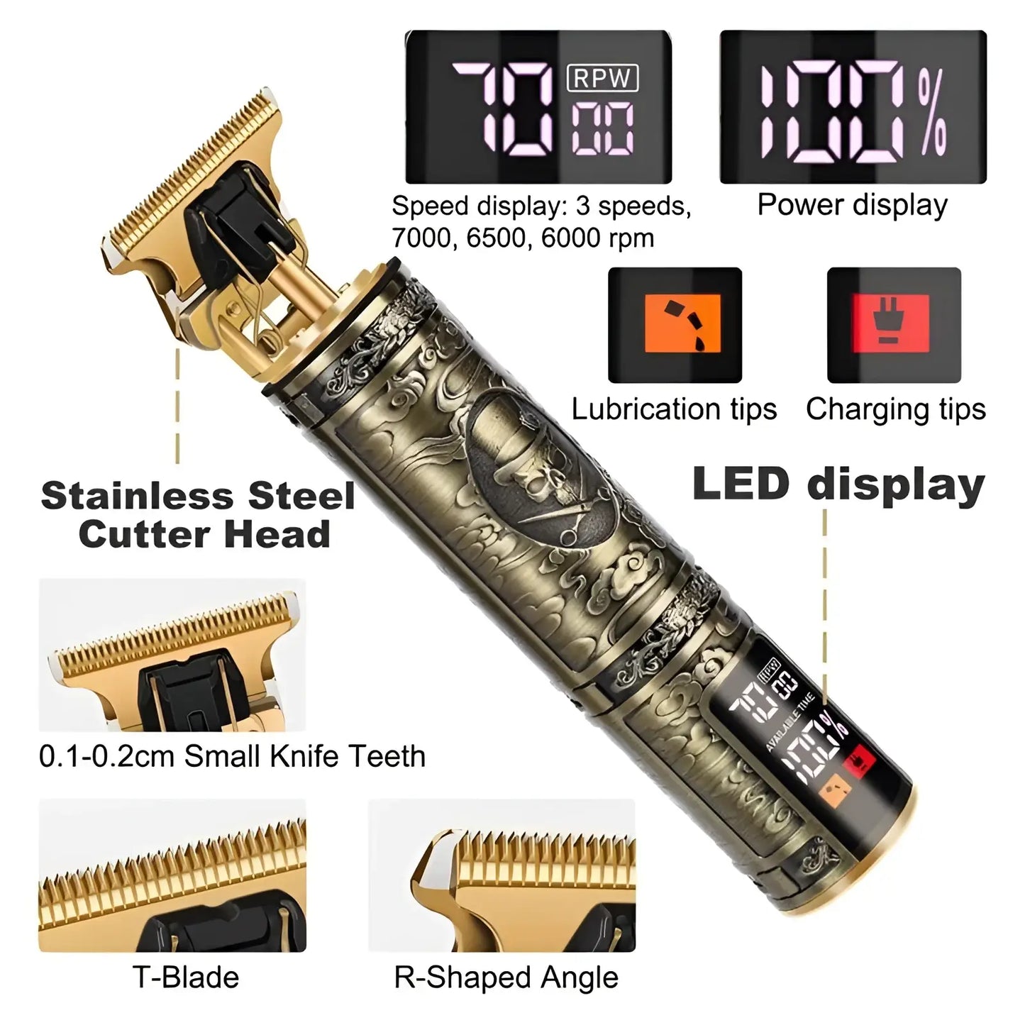 Professional Mens Hair Clippers Gold Cordless Trimmer ARBA Global