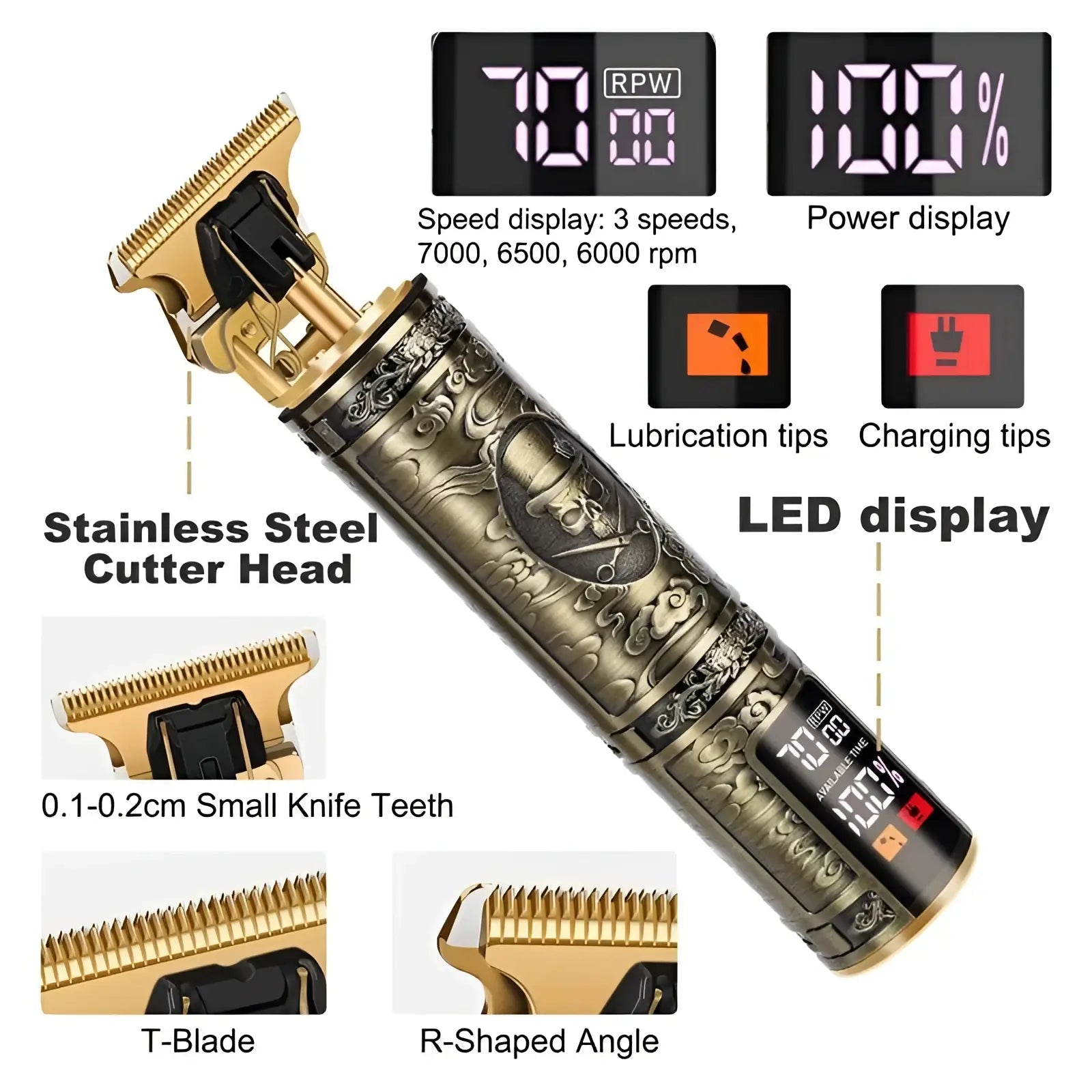 Professional Mens Hair Clippers Gold Cordless Trimmer ARBA Global