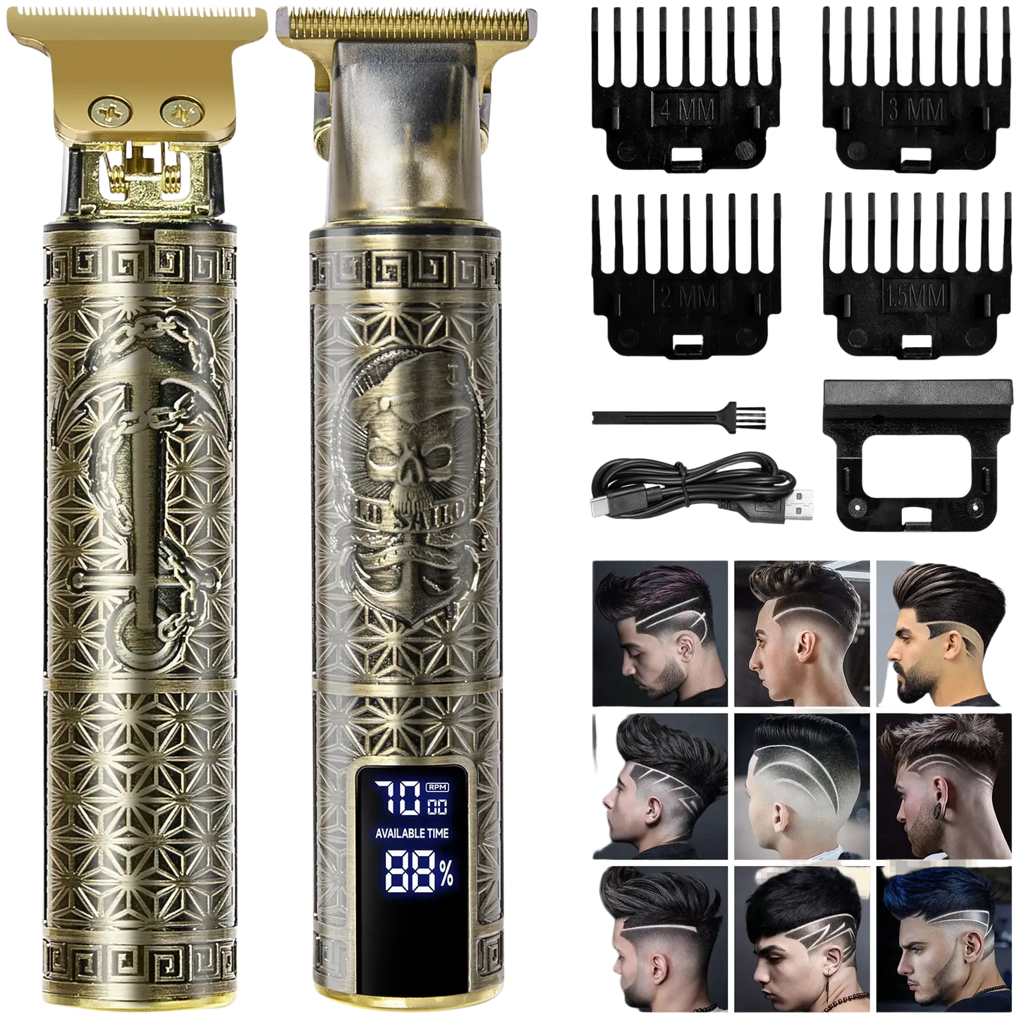 Professional Mens Hair Clippers Gold Cordless Trimmer ARBA Global