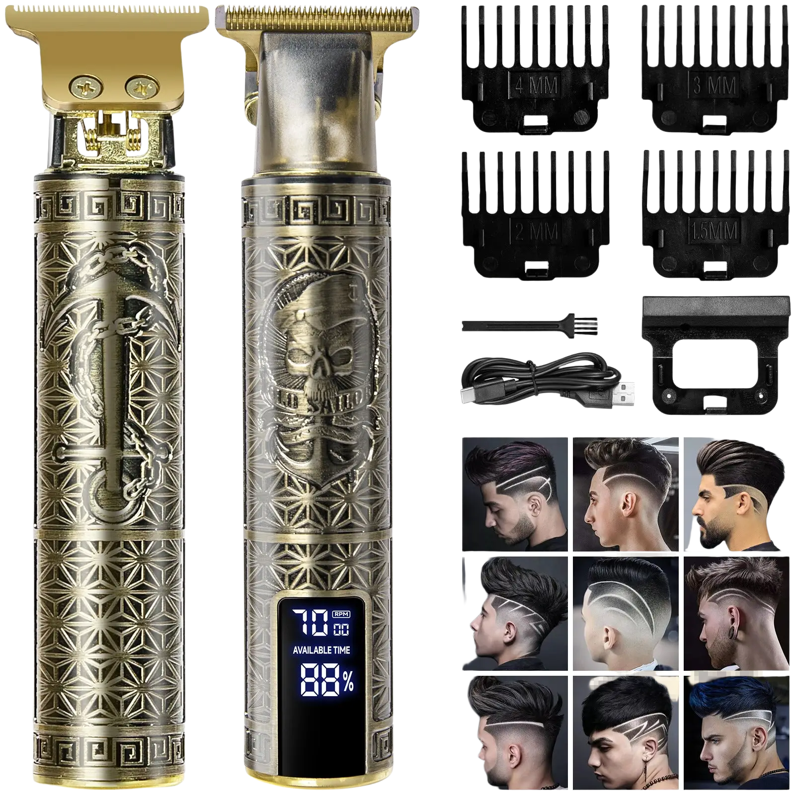 Professional Mens Hair Clippers Gold Cordless Trimmer ARBA Global