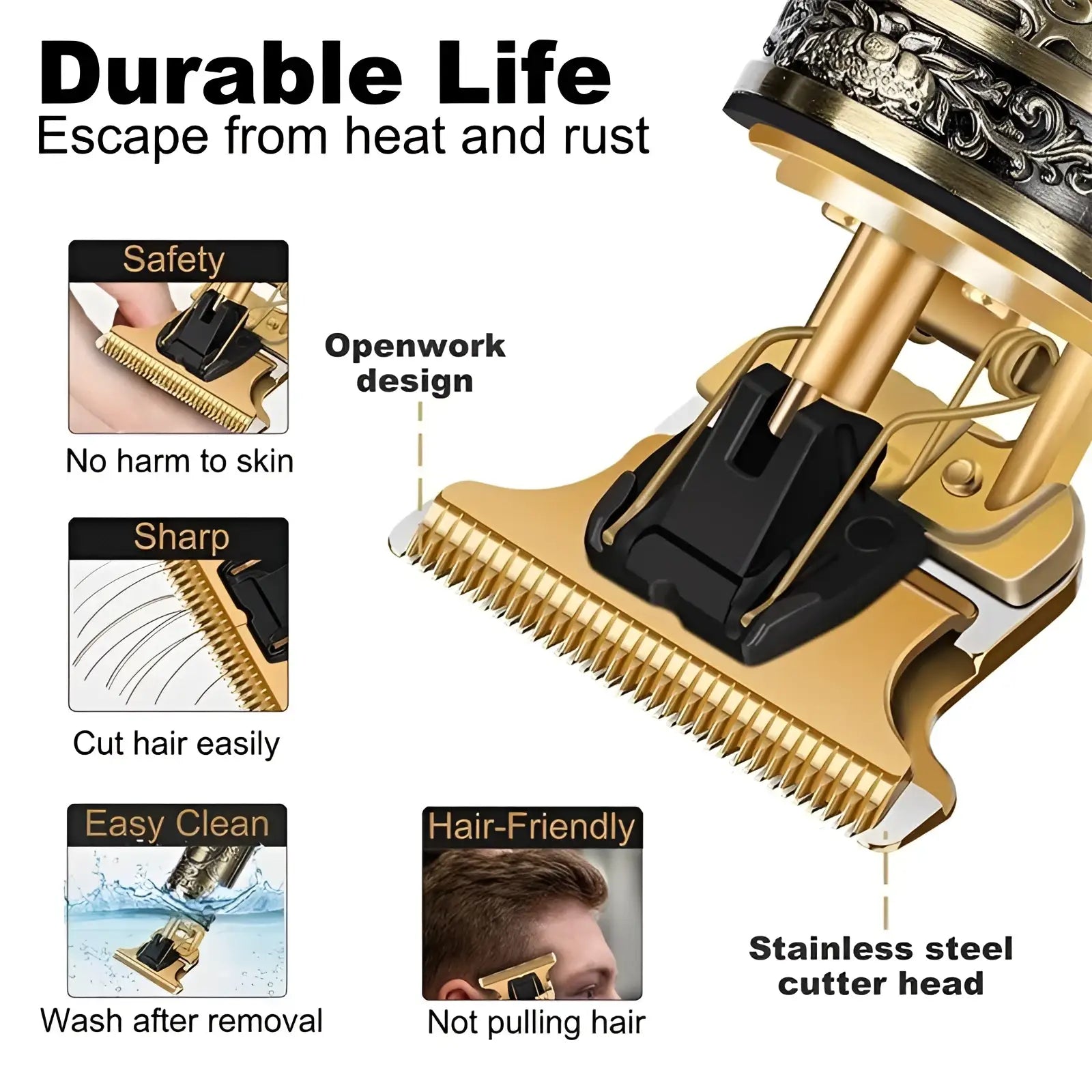 Professional Mens Hair Clippers Gold Cordless Trimmer ARBA Global