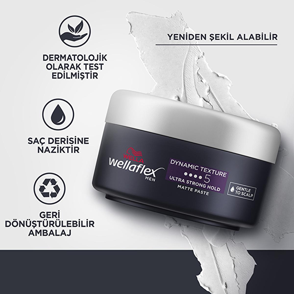 Wella Wellaflex Men Dynamic Texture Mat Paste - Ultra Strong Hold Hair Wax | 75 ml Beauty Care Bag