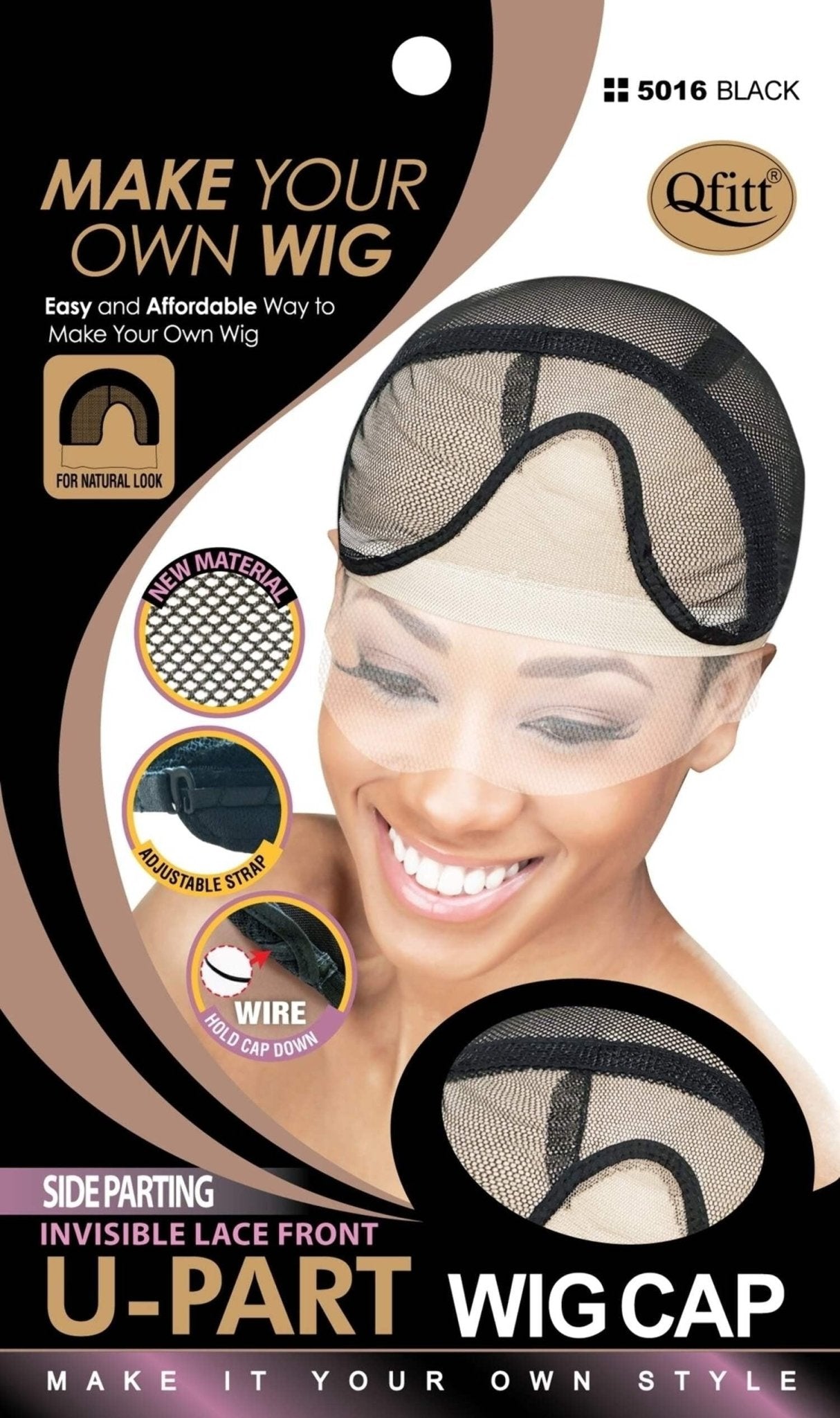 Qfitt Side Parting Invisible Lace Front U Part Wig Cap 5016 VIP Extensions