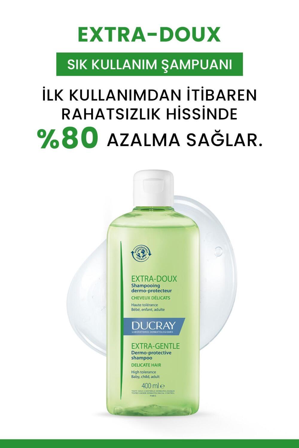 Ducray Extra Doux Gentle Shampoo for Sensitive Scalp, pH Balanced, 13.53 fl oz Beauty Care Bag