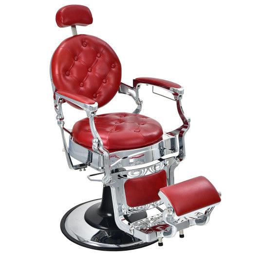 Vintage Barber Chair with Adjustable Height and Headrest-Red VYSN