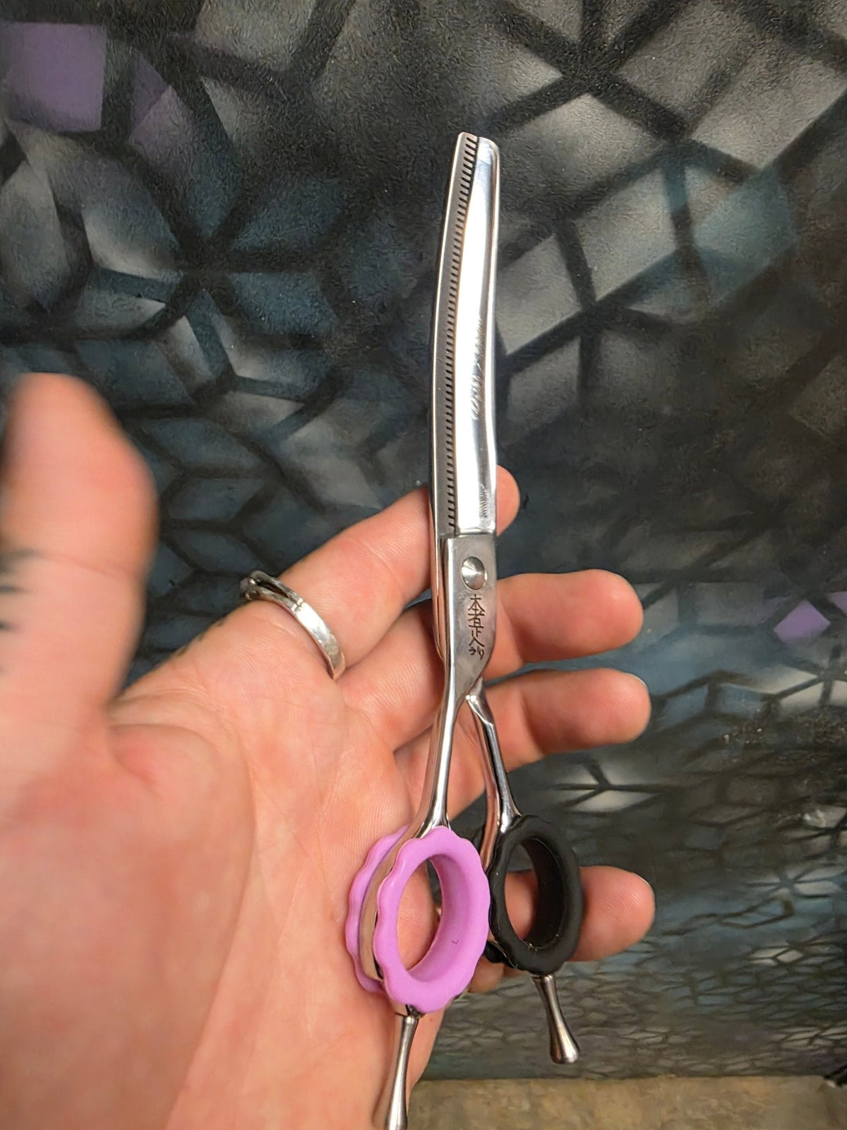 Reiki Shears - Left-Handed Curved Thinner - Southpaw Signature by Cat The Dog Groomer Reiki Shears
