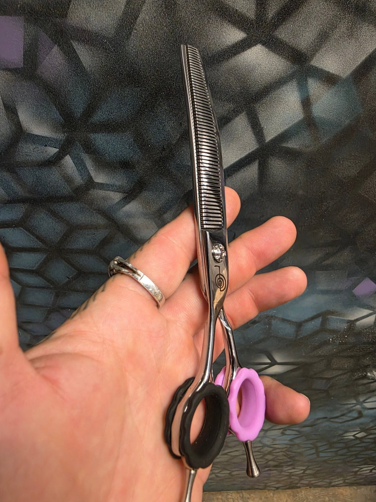 Reiki Shears - Left-Handed Curved Thinner - Southpaw Signature by Cat The Dog Groomer Reiki Shears