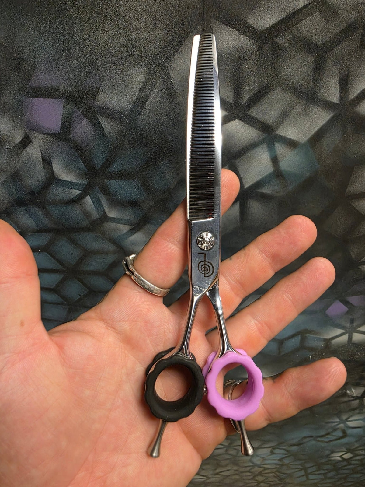 Reiki Shears - Left-Handed Curved Thinner - Southpaw Signature by Cat The Dog Groomer Reiki Shears